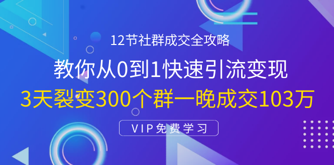 12节社群成交全攻略：从0到1快速引流变现，3天裂变300个群一晚成交103万-ANQUYE-HENHENLU-26UUU[首页]