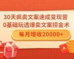 30天疯卖文案速成变现营，0基础玩透爆卖文案捞金术！每月增收20000+-ANQUYE-HENHENLU-26UUU[首页]