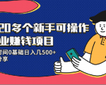 20多个新手可操作的副业赚钱项目：业余时间0基础日入几500+实操分享-ANQUYE-HENHENLU-26UUU[首页]