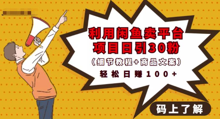 利用闲鱼卖平台项目课程资源日引流30+精准粉丝，轻松日赚100+，积累人脉可实现二次变-ANQUYE-HENHENLU-26UUU[首页]