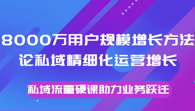 8000万用户规模增长方法论私域精细化运营增长，私域流量硬课助力业务跃迁-ANQUYE-HENHENLU-26UUU[首页]