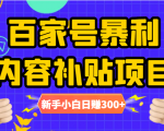 百家号暴利内容补贴项目，图文10元一条，视频30一条，新手小白日赚300+-ANQUYE-HENHENLU-26UUU[首页]