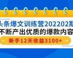 头条爆文训练营202202期，不断产出优质的爆款内容，新手12天收益3100+-ANQUYE-HENHENLU-26UUU[首页]