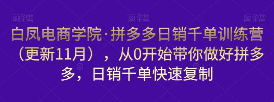 白凤电商学院·拼多多日销千单训练营，从0开始带你做好拼多多，日销千单快速复制（更新知2023年3月）-ANQUYE-HENHENLU-26UUU[首页]