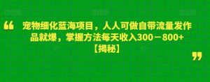 宠物细化蓝海项目，人人可做自带流量发作品就爆，掌握方法每天收入300－800+【揭秘】-ANQUYE-HENHENLU-26UUU[首页]