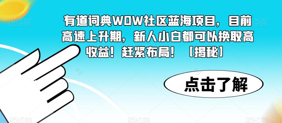 有道词典WOW社区蓝海项目，目前高速上升期，新人小白都可以换取高收益！赶紧布局！【揭秘】-ANQUYE-HENHENLU-26UUU[首页]