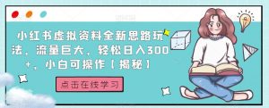 小红书虚拟资料全新思路玩法，流量巨大，轻松日入300+，小白可操作【揭秘】-ANQUYE-HENHENLU-26UUU[首页]