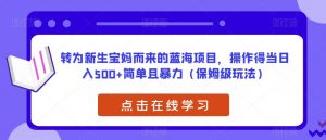 转为新生宝妈而来的蓝海项目，操作得当日入500+简单且暴力（保姆级玩法）【揭秘】-ANQUYE-HENHENLU-26UUU[首页]