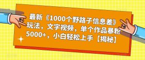 最新《1000个野路子信息差》玩法，文字视频，单个作品暴粉5000+，小白轻松上手【揭秘】-ANQUYE-HENHENLU-26UUU[首页]
