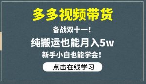 多多视频带货，备战双十一，纯搬运也能月入5w，新手小白也能学会-ANQUYE-HENHENLU-26UUU[首页]