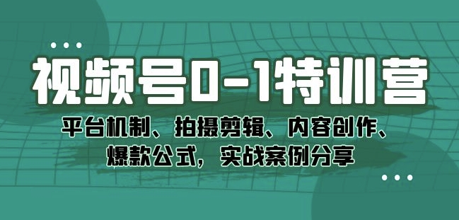 视频号0-1特训营：平台机制、拍摄剪辑、内容创作、爆款公式，实战案例分享-ANQUYE-HENHENLU-26UUU[首页]
