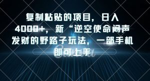 复制粘贴的项目，日入4000+，新“逆空使命“闷声发财的野路子玩法，一部手机即可上手-ANQUYE-HENHENLU-26UUU[首页]