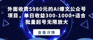 外面收费5980元的AI爆文公众号项目，单日收益300-1000+适合批量起号无限放大【揭秘】-ANQUYE-HENHENLU-26UUU[首页]