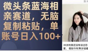 微头条蓝海相亲赛道，无脑复制粘贴，单账号日入100+-ANQUYE-HENHENLU-26UUU[首页]