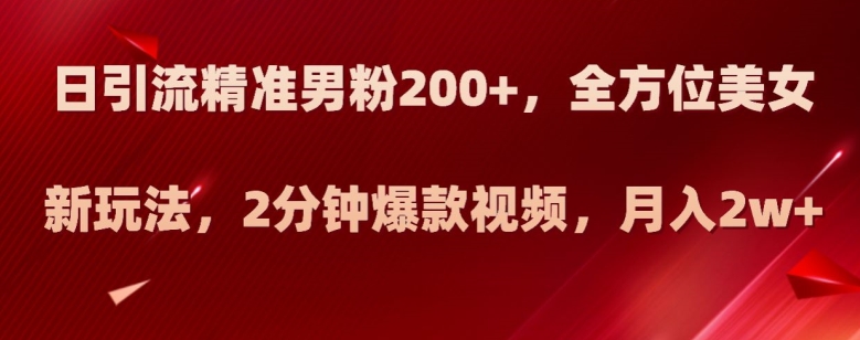 日引流精准男粉200+，全方位美女新玩法，2分钟爆款视频，月入2w+【揭秘】-ANQUYE-HENHENLU-26UUU[首页]