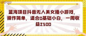 蓝海项目抖音无人美女播小游戏，操作简单，适合0基础小白，一周收益2500【揭秘】-ANQUYE-HENHENLU-26UUU[首页]