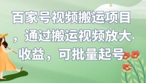 百家号视频搬运项目，通过搬运视频放大收益，可批量起号【揭秘】-ANQUYE-HENHENLU-26UUU[首页]