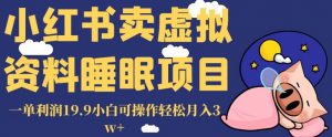 小红书卖虚拟资料睡眠项目，一单利润19.9小白可操作轻松月入3w+【揭秘】-ANQUYE-HENHENLU-26UUU[首页]