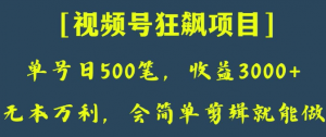 日收款500笔，纯利润3000+，视频号狂飙项目，会简单剪辑就能做【揭秘】-ANQUYE-HENHENLU-26UUU[首页]