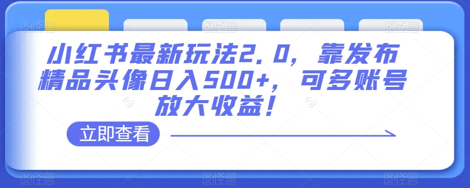 小红书最新玩法2.0，靠发布精品头像日入500+，可多账号放大收益！【揭秘】-ANQUYE-HENHENLU-26UUU[首页]