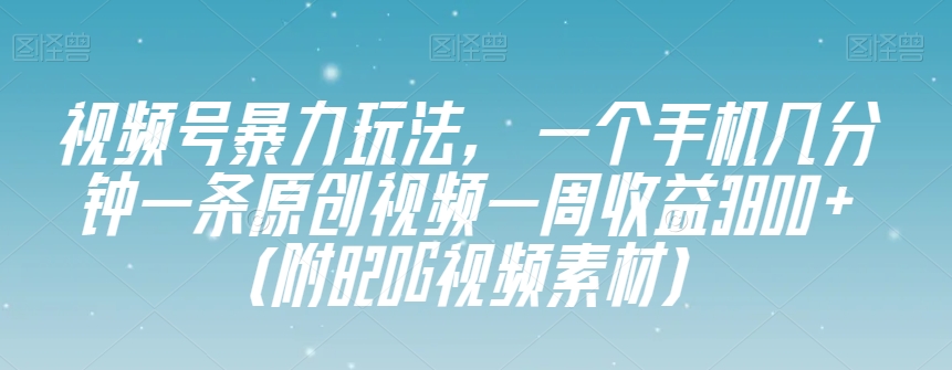 视频号暴力玩法，一个手机几分钟一条原创视频一周收益3800+（附820G视频素材）-ANQUYE-HENHENLU-26UUU[首页]