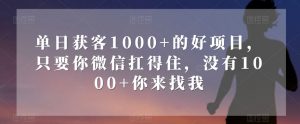 单日获客1000+的好项目，只要你微信扛得住，没有1000+你来找我【揭秘】-ANQUYE-HENHENLU-26UUU[首页]