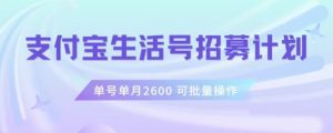 支付宝生活号作者招募计划，单号单月2600，可批量去做，工作室一人一个月轻松1w+【揭秘】-ANQUYE-HENHENLU-26UUU[首页]