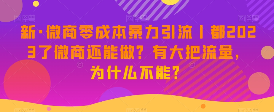 新·微商零成本暴力引流丨都2023了微商还能做？有大把流量，为什么不能？-ANQUYE-HENHENLU-26UUU[首页]