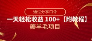薅羊毛项目，靠分享口令，一天轻松收益100+【附教程】【揭秘】-ANQUYE-HENHENLU-26UUU[首页]