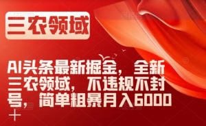 AI头条最新掘金，全新三农领域，不违规不封号，简单粗暴月入6000＋【揭秘】-ANQUYE-HENHENLU-26UUU[首页]