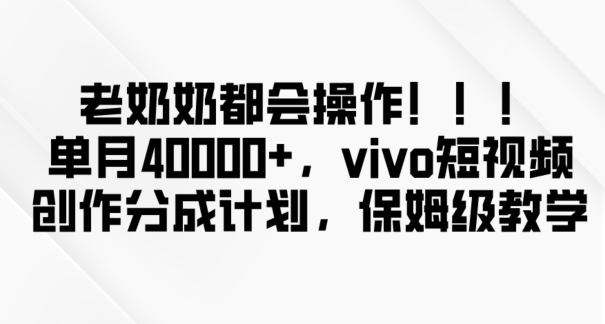 老奶奶都会操作，新平台无脑操作，单月40000+，vivo短视频创作分成计划【揭秘】-ANQUYE-HENHENLU-26UUU[首页]