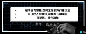 快手磁力聚星改良新玩法，可日收入1000+，矩阵操作简单，收益可观【揭秘】-ANQUYE-HENHENLU-26UUU[首页]