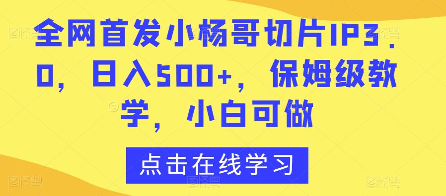 全网首发小杨哥切片IP3.0，日入500+，保姆级教学，小白可做【揭秘】-ANQUYE-HENHENLU-26UUU[首页]