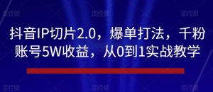 抖音IP切片2.0，爆单打法，千粉账号5W收益，从0到1实战教学【揭秘】-ANQUYE-HENHENLU-26UUU[首页]