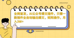 全网首发，AI公众号爆文插件，只需一款插件全自动输出爆文，矩阵操作，月入3W+【揭秘】-ANQUYE-HENHENLU-26UUU[首页]