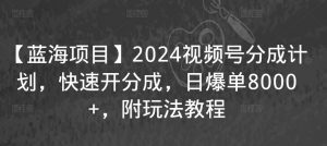 【蓝海项目】2024视频号分成计划，快速开分成，日爆单8000+，附玩法教程-ANQUYE-HENHENLU-26UUU[首页]