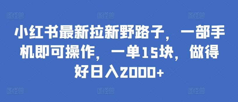 小红书最新拉新野路子，一部手机即可操作，一单15块，做得好日入2000+【揭秘】-ANQUYE-HENHENLU-26UUU[首页]