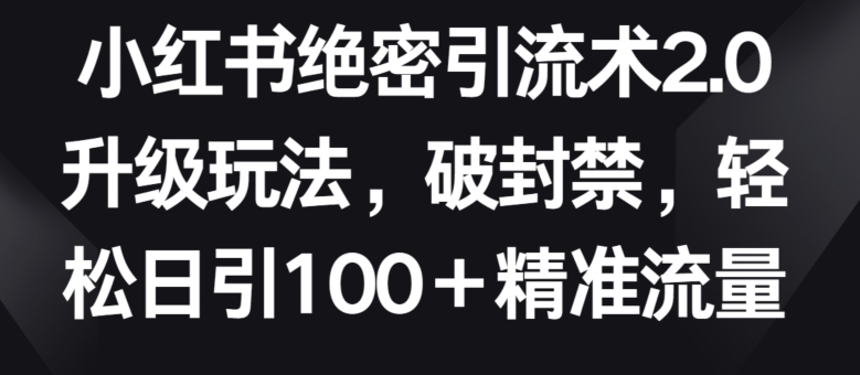 小红书绝密引流术2.0升级玩法，破封禁，轻松日引100+精准流量【揭秘】-ANQUYE-HENHENLU-26UUU[首页]