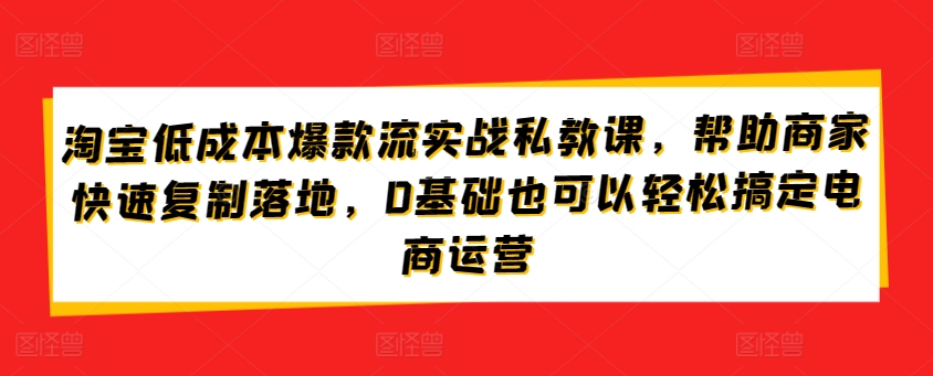 淘宝低成本爆款流实战私教课，帮助商家快速复制落地，0基础也可以轻松搞定电商运营-ANQUYE-HENHENLU-26UUU[首页]
