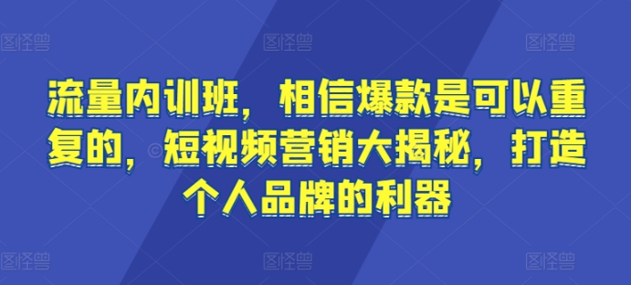 流量内训班，相信爆款是可以重复的，短视频营销大揭秘，打造个人品牌的利器-ANQUYE-HENHENLU-26UUU[首页]