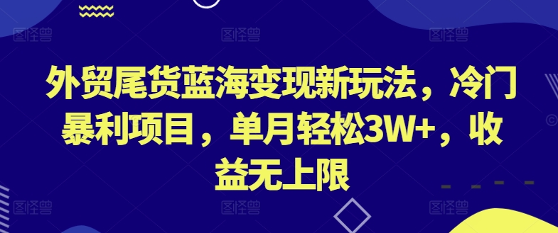 外贸尾货蓝海变现新玩法，冷门暴利项目，单月轻松3W+，收益无上限【揭秘】-ANQUYE-HENHENLU-26UUU[首页]