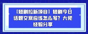 【短剧拉新项目】短剧今日话题文案应该怎么写？大佬经验分享-ANQUYE-HENHENLU-26UUU[首页]