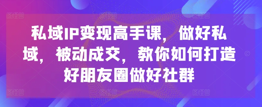 私域IP变现高手课，做好私域，被动成交，教你如何打造好朋友圈做好社群-ANQUYE-HENHENLU-26UUU[首页]