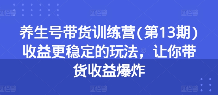 养生号带货训练营(第13期)收益更稳定的玩法，让你带货收益爆炸-ANQUYE-HENHENLU-26UUU[首页]