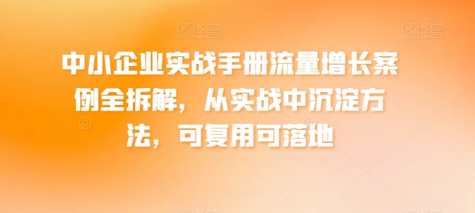 中小企业实战手册流量增长案例全拆解，从实战中沉淀方法，可复用可落地-ANQUYE-HENHENLU-26UUU[首页]