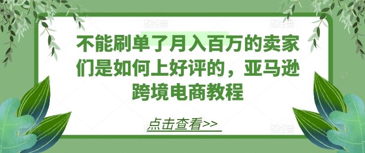 不能刷单了月入百万的卖家们是如何上好评的，亚马逊跨境电商教程-ANQUYE-HENHENLU-26UUU[首页]