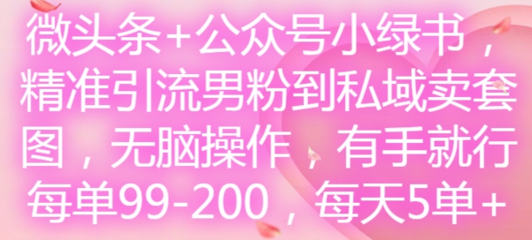 微头条+公众号小绿书，精准引流男粉到私域卖套图，无脑操作，有手就行，每单99-200，每天5单-ANQUYE-HENHENLU-26UUU[首页]