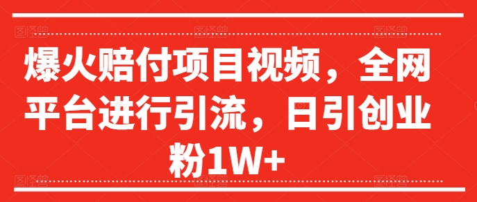 爆火赔付项目视频，全网平台进行引流，日引创业粉1W+【揭秘】-ANQUYE-HENHENLU-26UUU[首页]