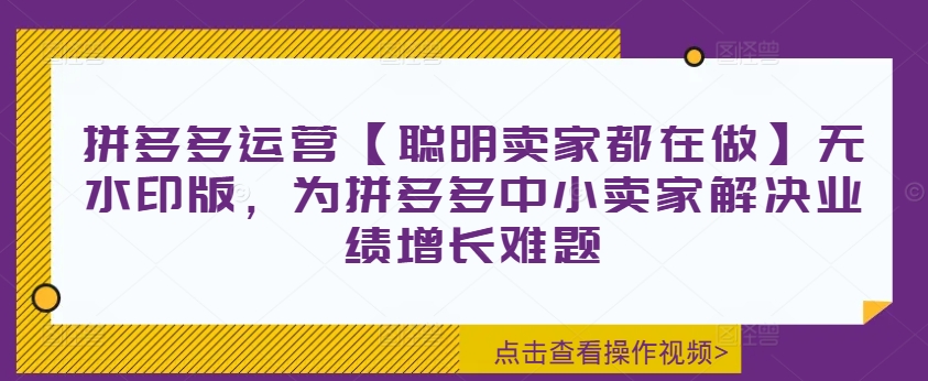 拼多多运营【聪明卖家都在做】无水印版，为拼多多中小卖家解决业绩增长难题-ANQUYE-HENHENLU-26UUU[首页]