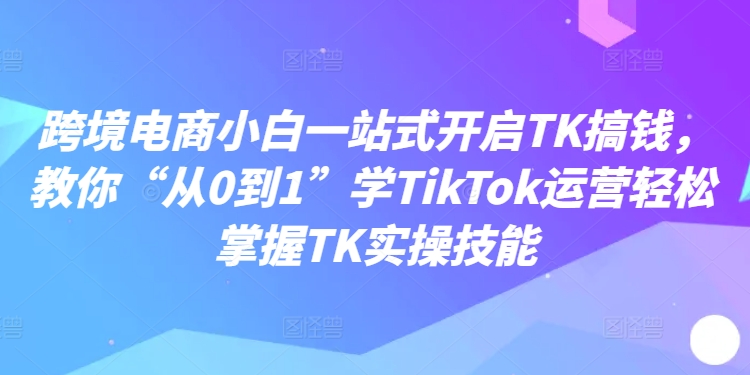跨境电商小白一站式开启TK搞钱，教你“从0到1”学TikTok运营轻松掌握TK实操技能-ANQUYE-HENHENLU-26UUU[首页]